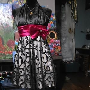 B Darlin Black and Pink Backless Dress